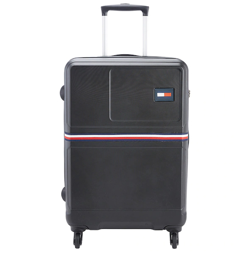 Black Solid Hard 4 Wheels 360-Degree Rotation Medium Trolley Bag